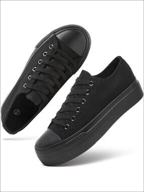 Womens Platform Canvas Sneakers Lace-Up Tennis Shoes Lightweight